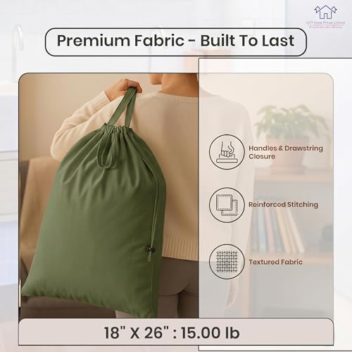 LFH Home Large Premium 1pack Cotton Rich Canvas Laundry Bag with Drawstring and Handles Heavy Duty (18"x26" / Military Green)