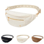 Beige Corduroy Crossbody Bag Women Vintage Boho Fanny Pack with Gold Zipper (Corduroy Beige / Large)