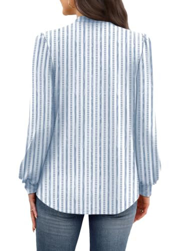 Long Sleeve Shirts for Women Fall Outfits for Women 2026 Business Casual Tops Blouses Dressy Casual Early Fall Fashion Clothing School Outfits for Teachers Work Clothes Trendy (05 - Light Blue Stripe / X-Large)