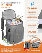 Cooler Backpack Insulated Leak Proof for Women Men Soft Cooler Bag (45 Cans / Leather Gray with Yellow)