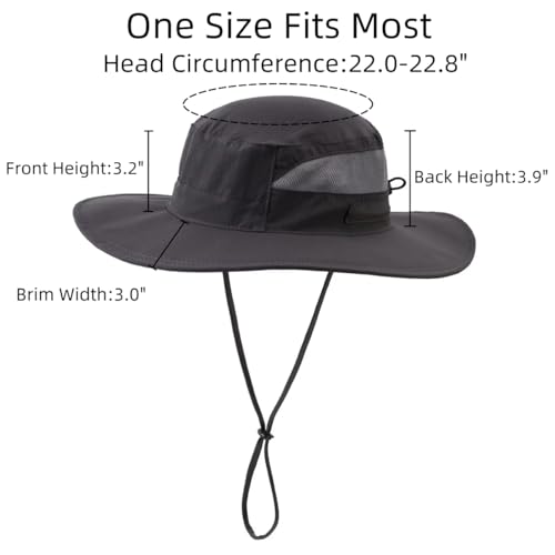 Womens Summer Mesh Boonie Sun Hat Wide Brim UV Protection Fishing Hat (Large / Deep Grey)