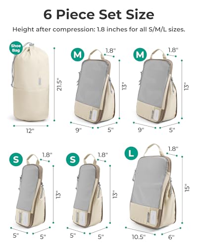 6 Set Compression Packing Cubes for Travel (Antique White / Set of 6)