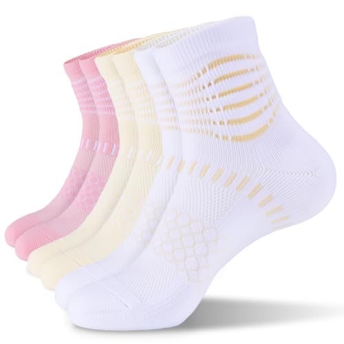 Ankle Compression Socks Women Men Plantar Fasciitis Relief 3 Pairs (Large / Macaron Pink+oatmeal+white-khaki(3 Pairs))