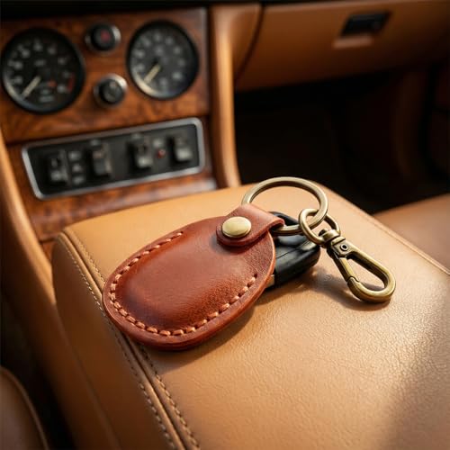 Genuine Leather AirTag Holder for Apple AirTag 1st 2nd Gen (Reddish Brown)