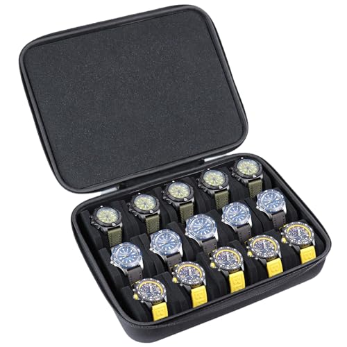15 Slots Hard Watch Travel Case (Black-15 Slots / 15 Slots Nylon)