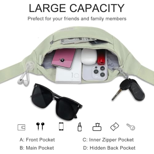 Fanny Pack for Women Shoulder Sling Bag with 4 (Sage Green / Large)