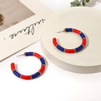 Game Day Earrings Football Baseball Earrings for Women Sports Team Heishi Hoop Earring Football Accessories Outfits Cheer Mom Essentials Fall Sports Must Haves Cheer Gifts (Red Blue)
