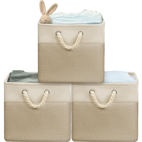 13" x 13" Large Fabric Storage Cubes (Beige / 13" Cube - 13" x 13" x 12.5")