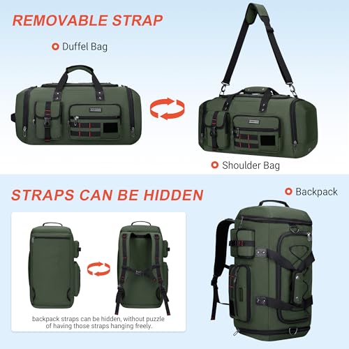 Duffle Bag for Men 3 in 1 Convertible 40L Nylon Gym Travel Backpack (Army Green)