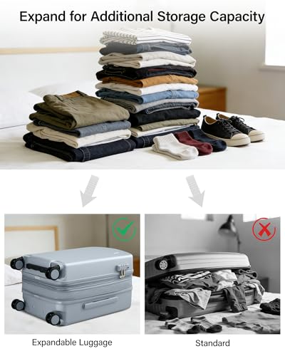 Carry on Luggage Airline Approved 20" Expandable Hardside Suitcase (Grey / 20 Inch EXT)