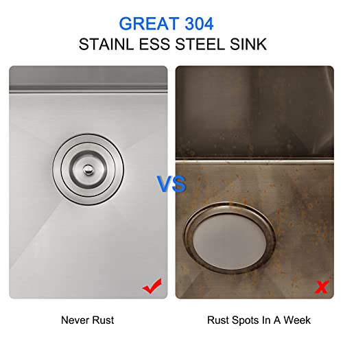 15 x 15 Inch Undermount Kitchen Sink 18 Gauge 304 Stainless Steel (Brushed / D15"xW15"xH8")