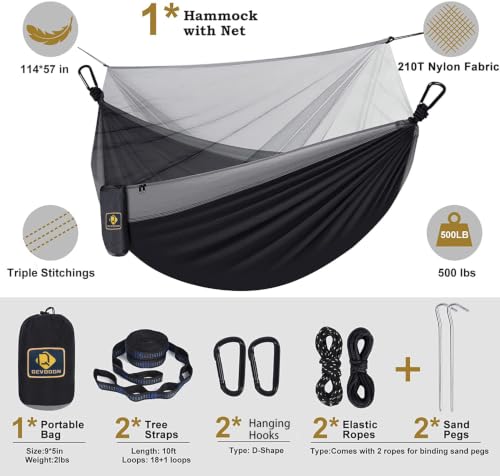 Camping Hammock with Net (Black & Grey / Large)