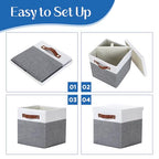 Foldable Fabric Storage Bins with Lids (10.5×10.5×10.5 / White&Grey)
