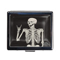 Silver Vintage Pill Box 7 Day Metal Pill Box with Mirror and 8 Compartments Cute Travel Pill Organizer for Purse (Rock and Roll Skull Skeleton)