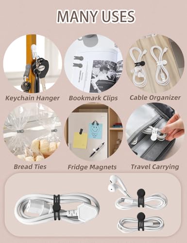 8 Pack Magnetic Twist Ties (S-size / 4black + 2white + 2grey)