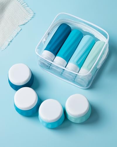 Travel Size Toiletries 8 Pack (3oz bottle 3oz jar / Blue)