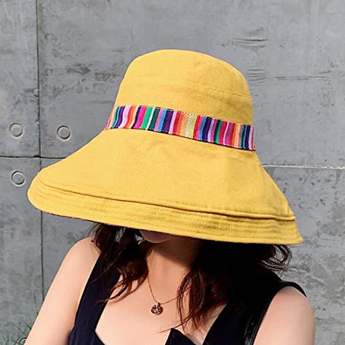 Women Summer Wide Brim Sun Hat Bucket Fishing Hats UV Protection (Medium / Qf001-yellow)