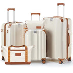Luggage Set 3 Piece Luggage with PC+ABS Hardshell TSA Lock Spinner Wheels Carry on Lightweight Suitcase (White / 5 piece sets(20/24/28/DB/TB))