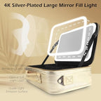 Large Makeup Train Case with Lighted and Mirror 14inch Partitionable Cosmetic Bag Travel Makeup Case Professional Cosmetic Artist Organizer (Golden / Large)