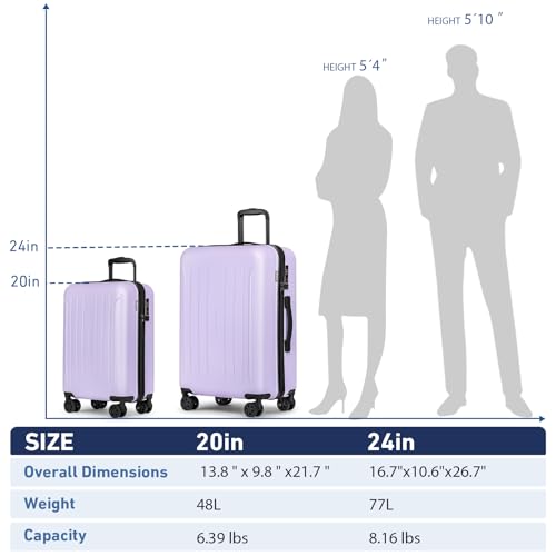 Carry on luggage 22x14x9 Airline Approved Suitcase (Light Purple / 20" Carry On)