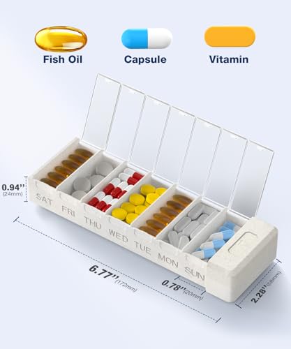 Metal Pill Organizer with 7 Separate Compartments for Pills Storage (De Black)