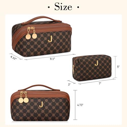 Initial Makeup Bag Personalized Gift for Women Teen Girls (Coffee / J)