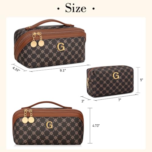 Initial Makeup Bag Personalized Gift for Women Teen Girls (Coffee / G)