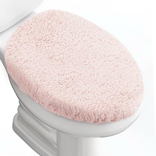 Microfiber Elongated Toilet Seat Cover 19.5"x 15" Machine Washable (Light Pink / Elongated)