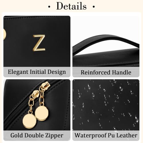Initial Makeup Bag Personalized Gift for Women Teen Girls (Black / Z)