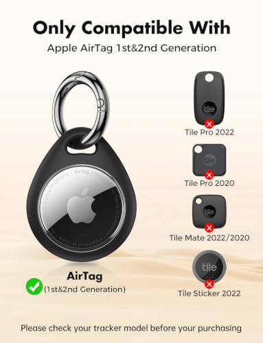 Holder for Apple AirTag [Fit Tightly Design] [Easy to Install] [Hold Air Tag Securely] Waterproof TPU Shell Case with All Metal Keychain Key Ring Clip (Black)