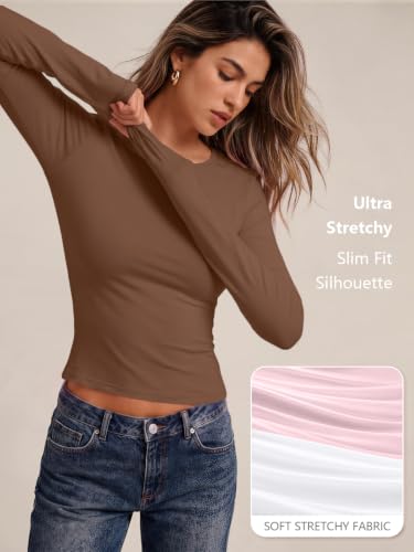 Womens Long Sleeve Shirts Basic Compression Tops Brown M (Medium / Brown)