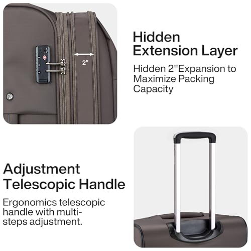 20 28 Inch 2 Piece Luggage Sets with Spinner Wheels Expandable Luggage Large Suitcases with Wheels Lightweight Travel Luggage Rolling Suitcase with Lock Softside Checked Luggage (Coffee / 2-Piece Set (20-Inch, 28-Inch))