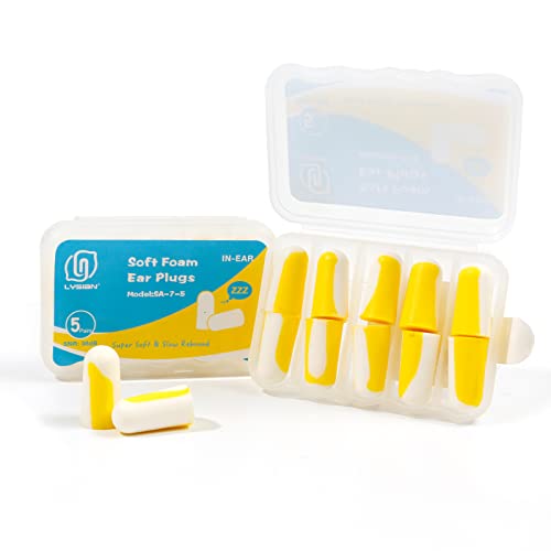 Soft Foam Ear Plugs for Sleeping (Yellow/White / 1 pair (Pack of 5))