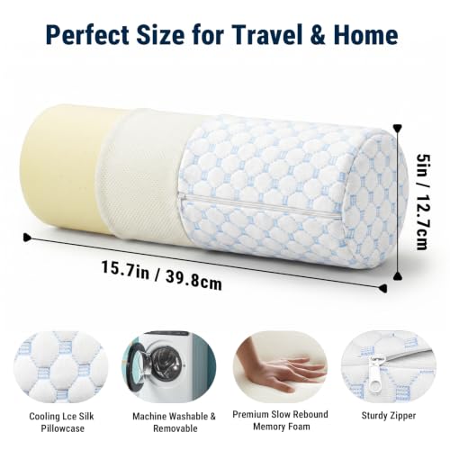 Neck Roll Pillow for Neck Pain Relief (Cool Blue / Medium - 5.0" H)