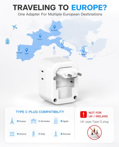 European Travel Plug Adapter (Type C - Most of Europe(Foldable))