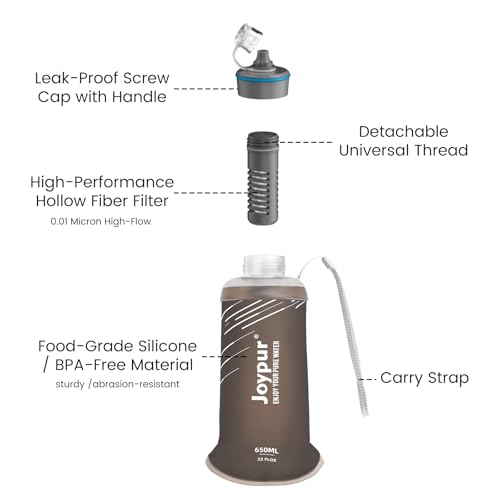 Collapsible Water Filter Bottle with 0.01 Micron Filtration (Grey / 22 Ounces)