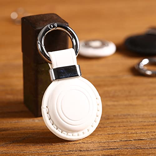 2 Pack KEEPXYZ Genuine Leather Keychain Holder Compatible with Airtag ([2 Pack] White V2.0)