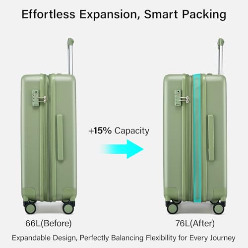 24 Inch Luggage with Spinner Wheels (Bamboo Green / 24 Inch EXT)
