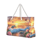 Large Beach Bags Totes Canvas Tote Shoulder Bag Soft Wave Water Resistant Bags for Gym Travel Daily Ocean (Sunset Turtle)