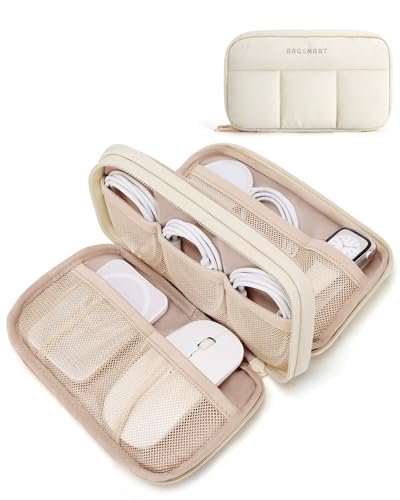 Electronics Organizer Travel Case for Cords Chargers Phones (8.3"L x 5.3"W x 2.3"H / Beige)