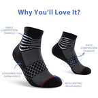 Ankle Compression Socks for Men Women Arch Support Athletic Cushioned Moisture Wicking Cotton Socks 5 Pairs (X-Large / Cotton -Black+red(5 Pairs))