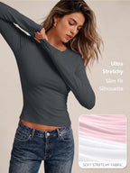 Womens Long Sleeve Shirts Basic Compression Tops Gray L (Large / Gray)