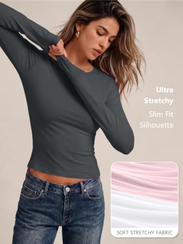 Womens Long Sleeve Shirts Basic Compression Tops Gray L (Large / Gray)