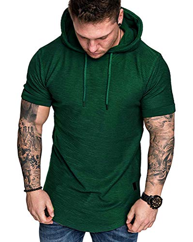 Mens Fashion Hoodies Sport Pullover Solid Color Shirt Workout Lightweight Tops Dark Green Large (Large / Dark Green1)