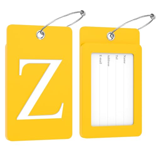 2 Pack Initial Luggage Tags for Suitcases Airplane Travel Essentials (Large Z / Yellow)