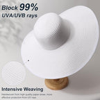 Sun Hats for Women Wide Brim Summer Hat Large Floppy Sun Straw Hat Foldable Packable Beach Hats UPF 50+ (Medium Size: White / Brim 5.5" (Head Circumference 22-22.8"))