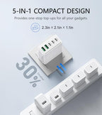 2‑Pack] 60W 5‑Port Multiport USB‑C Wall Charger (White)