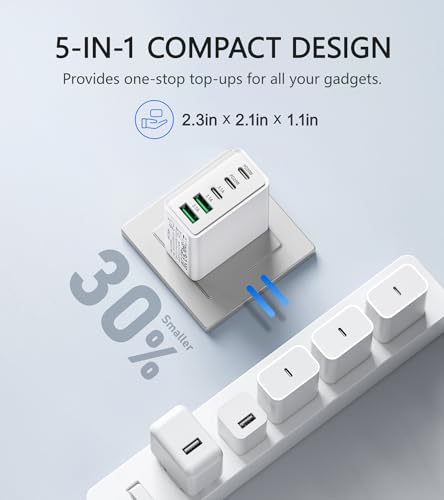 2‑Pack] 60W 5‑Port Multiport USB‑C Wall Charger (White)
