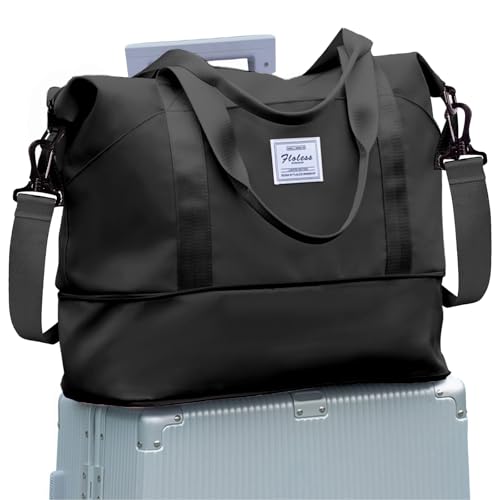 Travel Duffle Bag Carry On Weekender 18x14x8 Gym Work Bags for Women Men (A22-Black-expandable / Large)