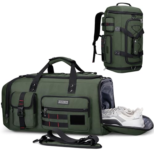 Duffle Bag for Men 3 in 1 Convertible 40L Nylon Gym Travel Backpack (Army Green)
